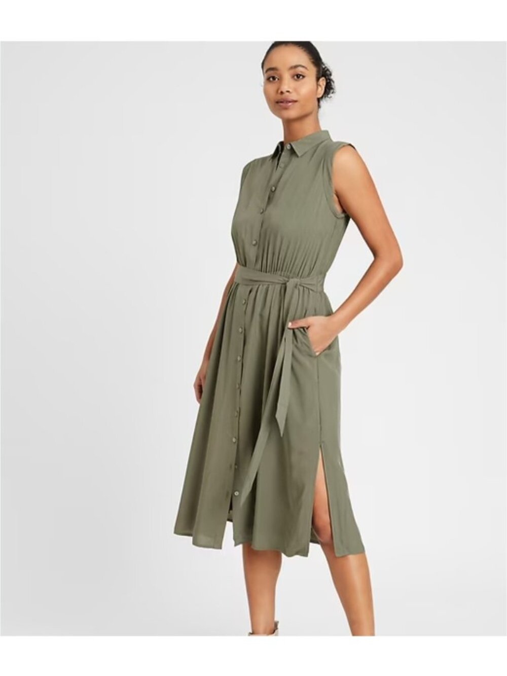 Banana Republic Lenzing Ecovero Shirt Dress Flight Jacket Green XXS Military